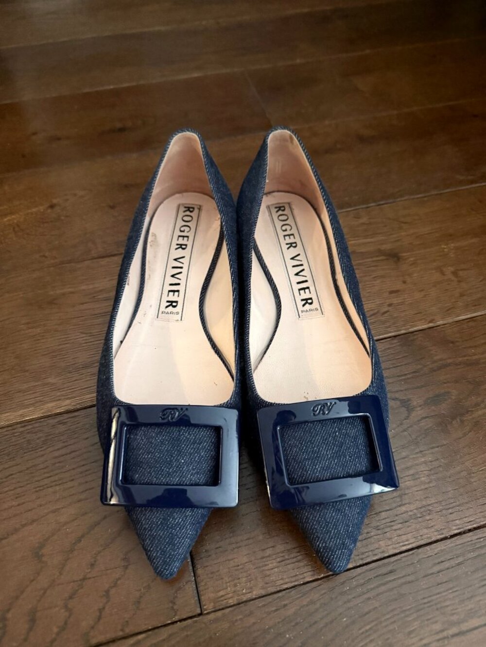 Roger Vivier Denim Buckle Flats 37.5